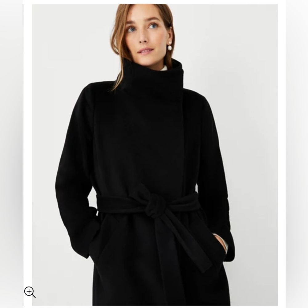 NWT Ann Taylor XXSP Black Petite Wool Blend Belted
Funnel Neck Coat - Picture 3 of 14